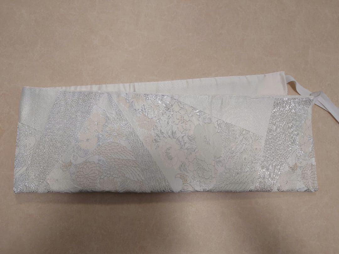 七五三　ハーフ成人式　ジュニア帯　大人用袋帯からの作り帯　1点物　銀白系