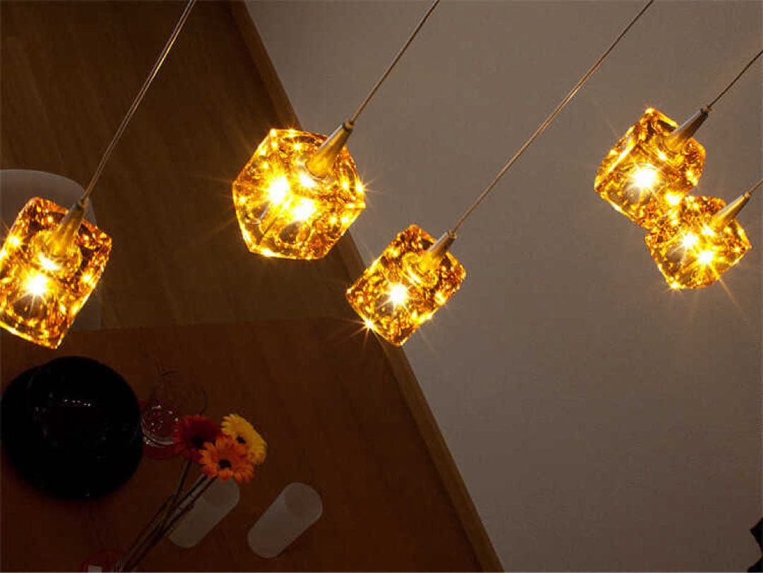 キシマ ガラスキューブ ペンダントライトKishima Amberアンバー色５灯