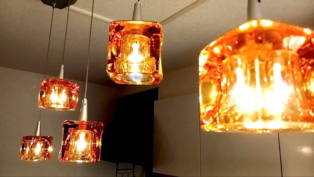 キシマ ガラスキューブ ペンダントライトKishima Amberアンバー色５灯