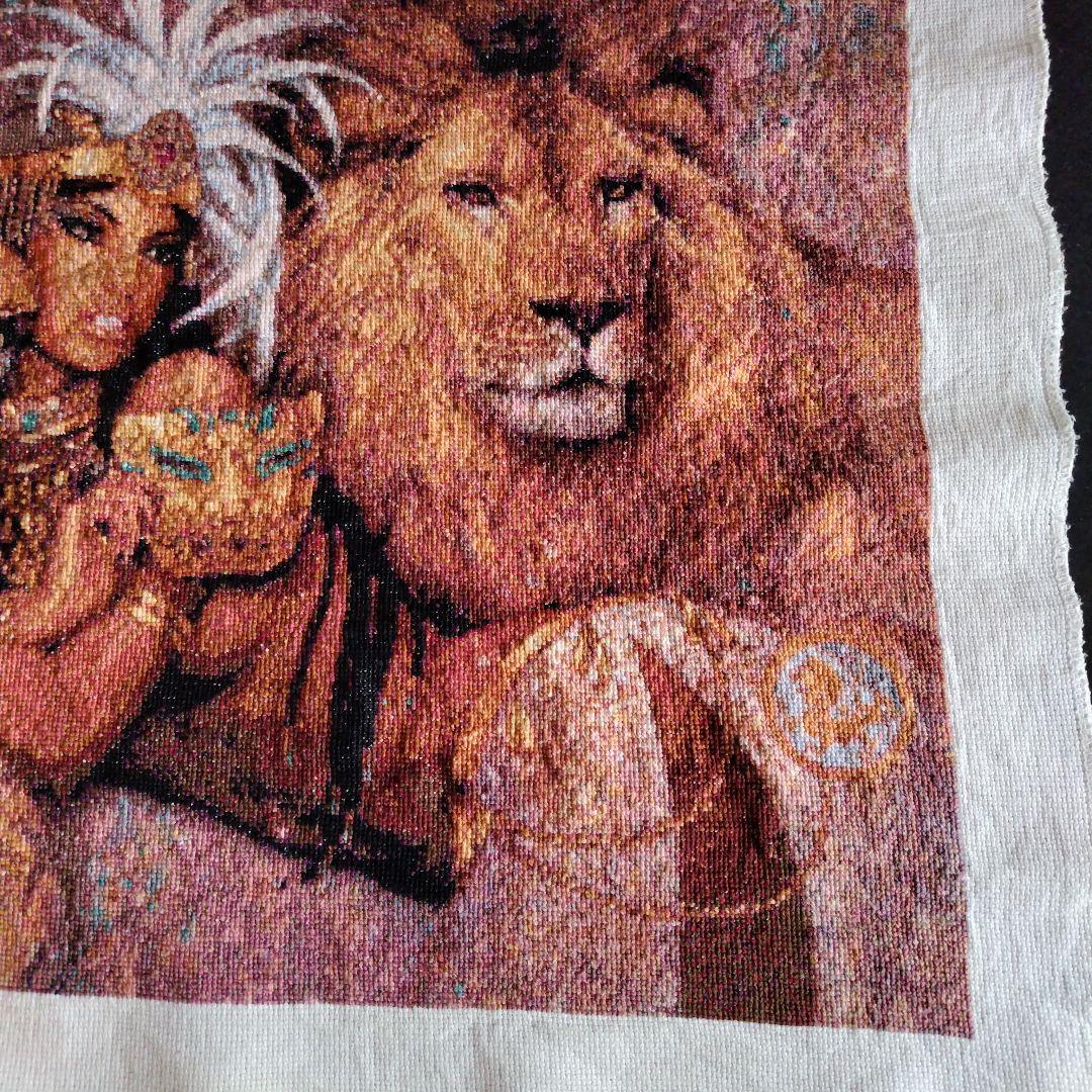 美女とライオンクロスステッチ完成品