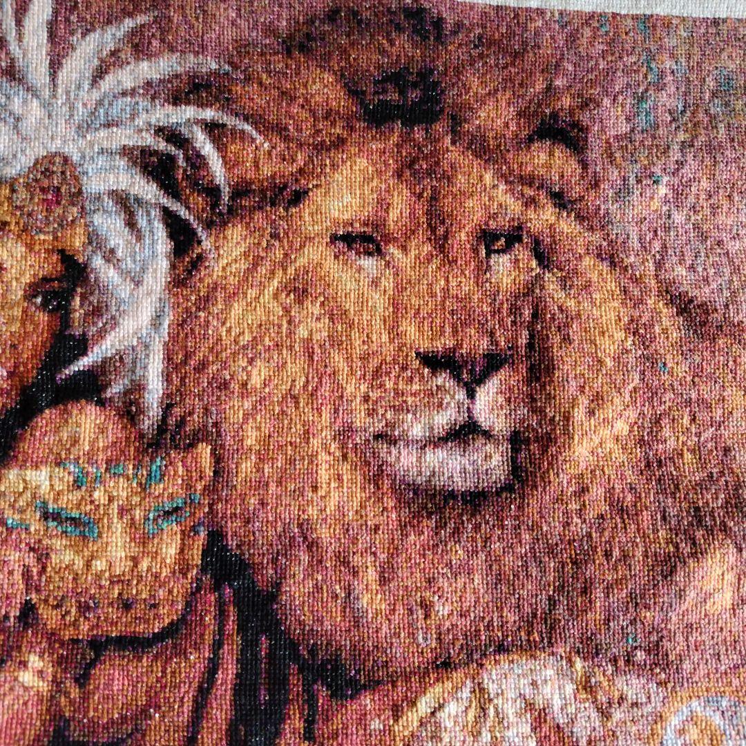 美女とライオンクロスステッチ完成品