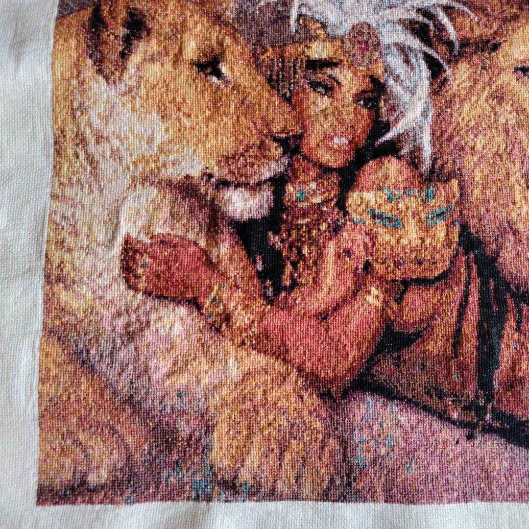 美女とライオンクロスステッチ完成品