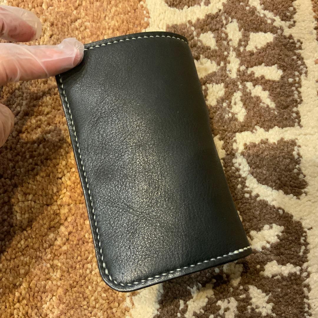 未使用 黒とナチュラル色の革を使用したミドルウォレット ハンドメイド