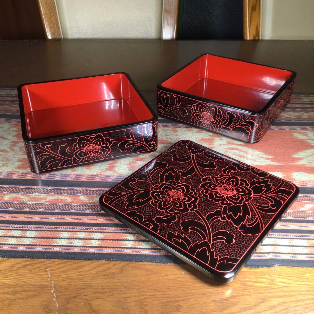 越前塗　木曽塗　信州木曽平澤　丸庄漆器店　『木製堅地漆器』　重箱