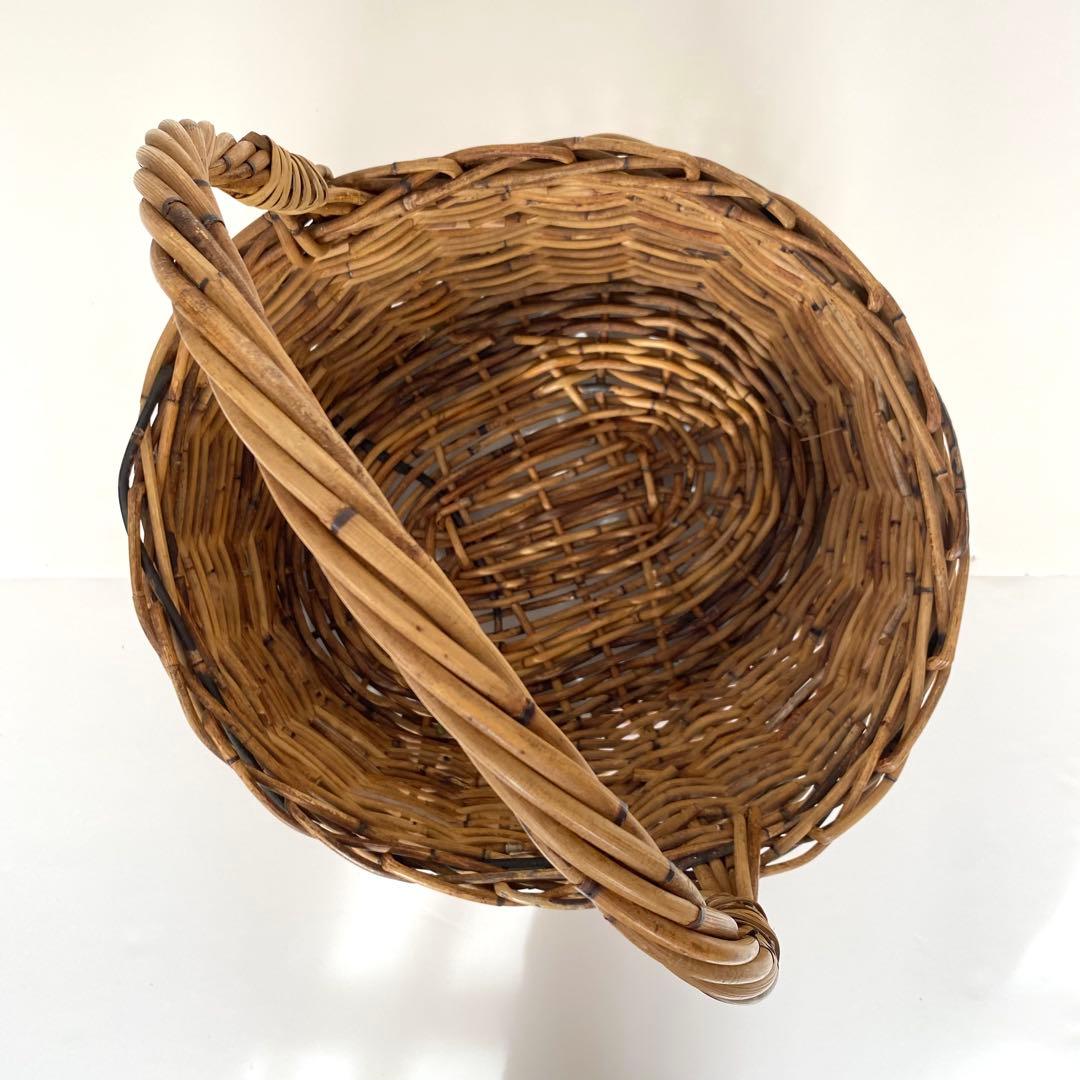 レトロ　ラタン　籐　カゴ　バスケット　大
