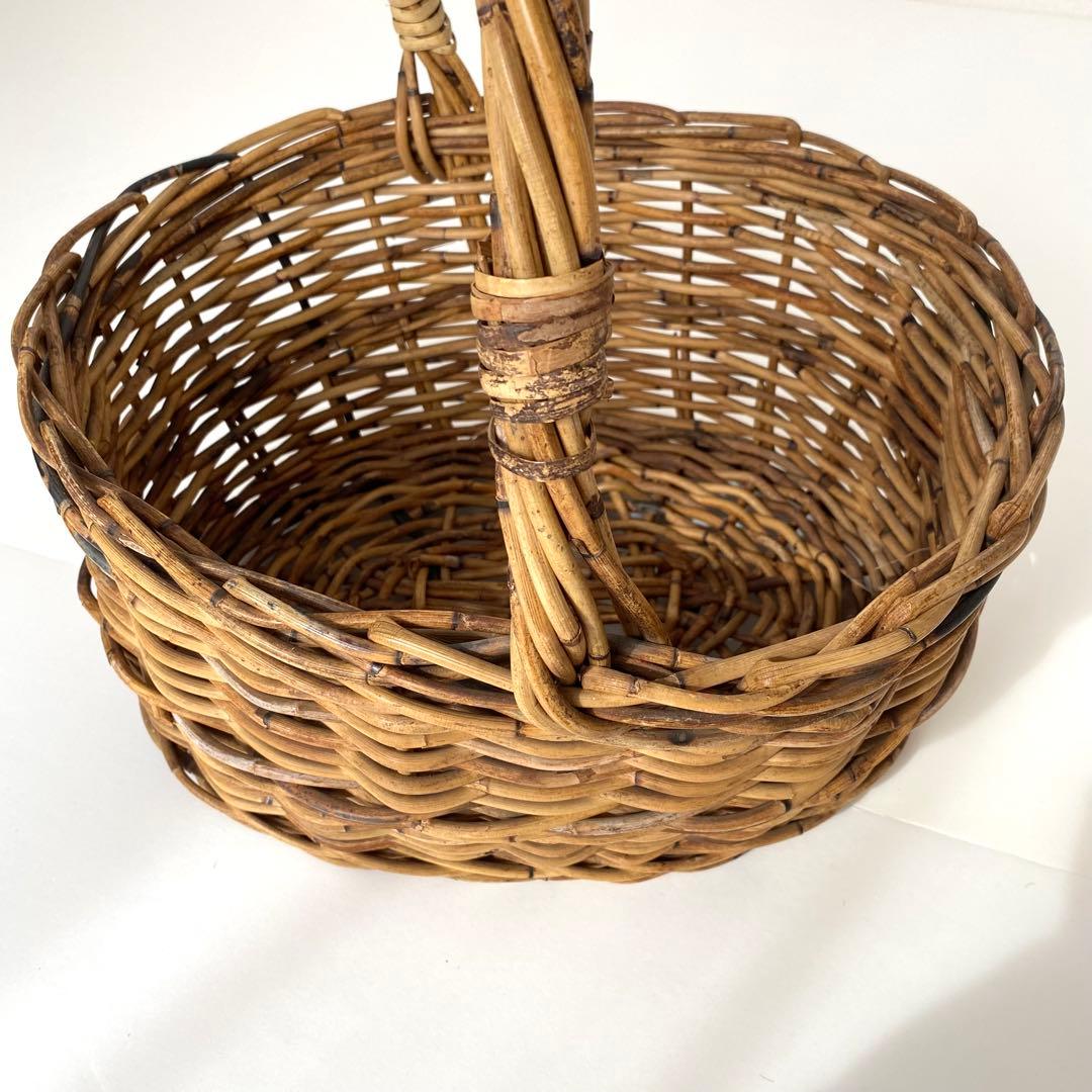 レトロ　ラタン　籐　カゴ　バスケット　大