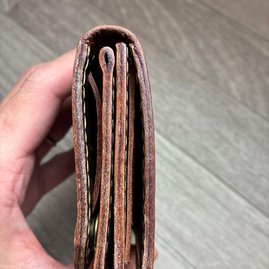 【茶芯ブラック】トラッカーウォレット　ミドル　真鍮　お札を折らずに収納