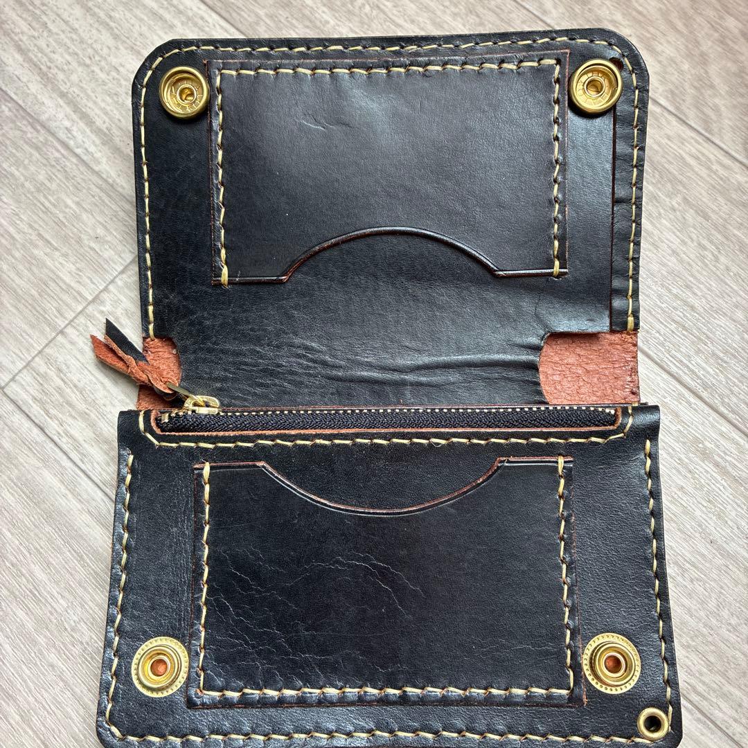 【茶芯ブラック】トラッカーウォレット　ミドル　真鍮　お札を折らずに収納