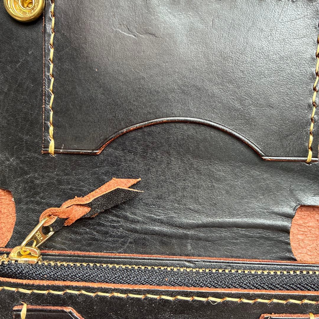 【茶芯ブラック】トラッカーウォレット　ミドル　真鍮　お札を折らずに収納