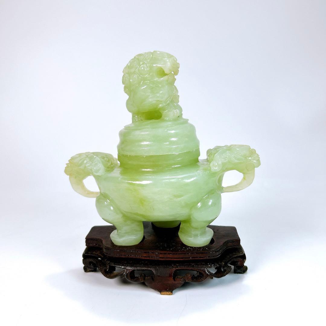 中国古玩 翡翠 玉 獅子香炉 唐物 緑砡石 翡翠 置物 遊環 香炉 - メルカリ