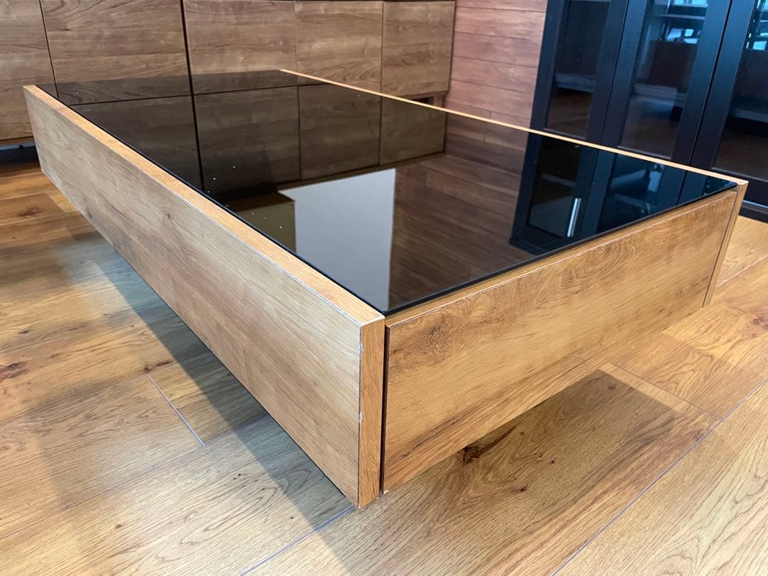 【大阪市浪速区　引取限定】領収書可♪国産木製ローテーブル ガラストップ 引出付