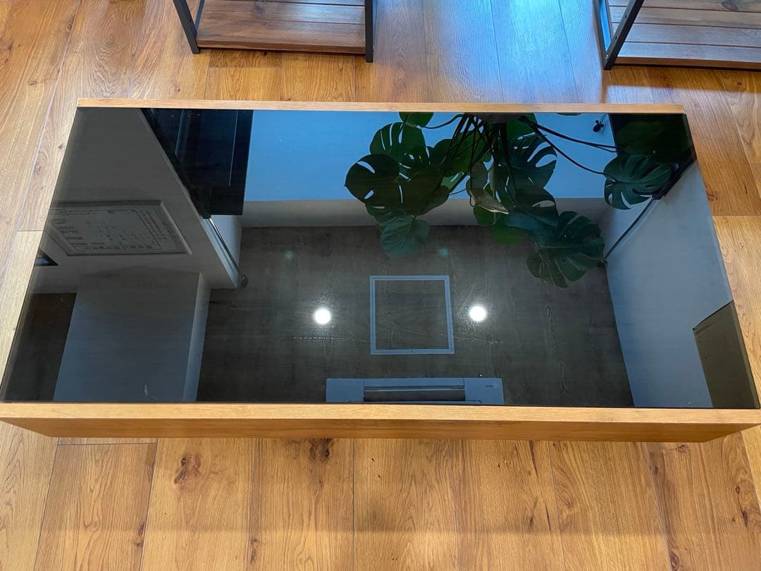 【大阪市浪速区　引取限定】領収書可♪国産木製ローテーブル ガラストップ 引出付