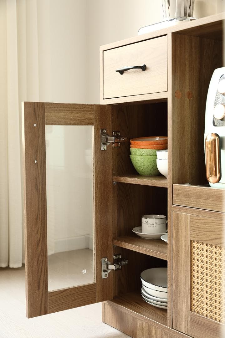 キャビネット レンジ台 キッチン収納 幅88cm ガラス コンパクトBROWN