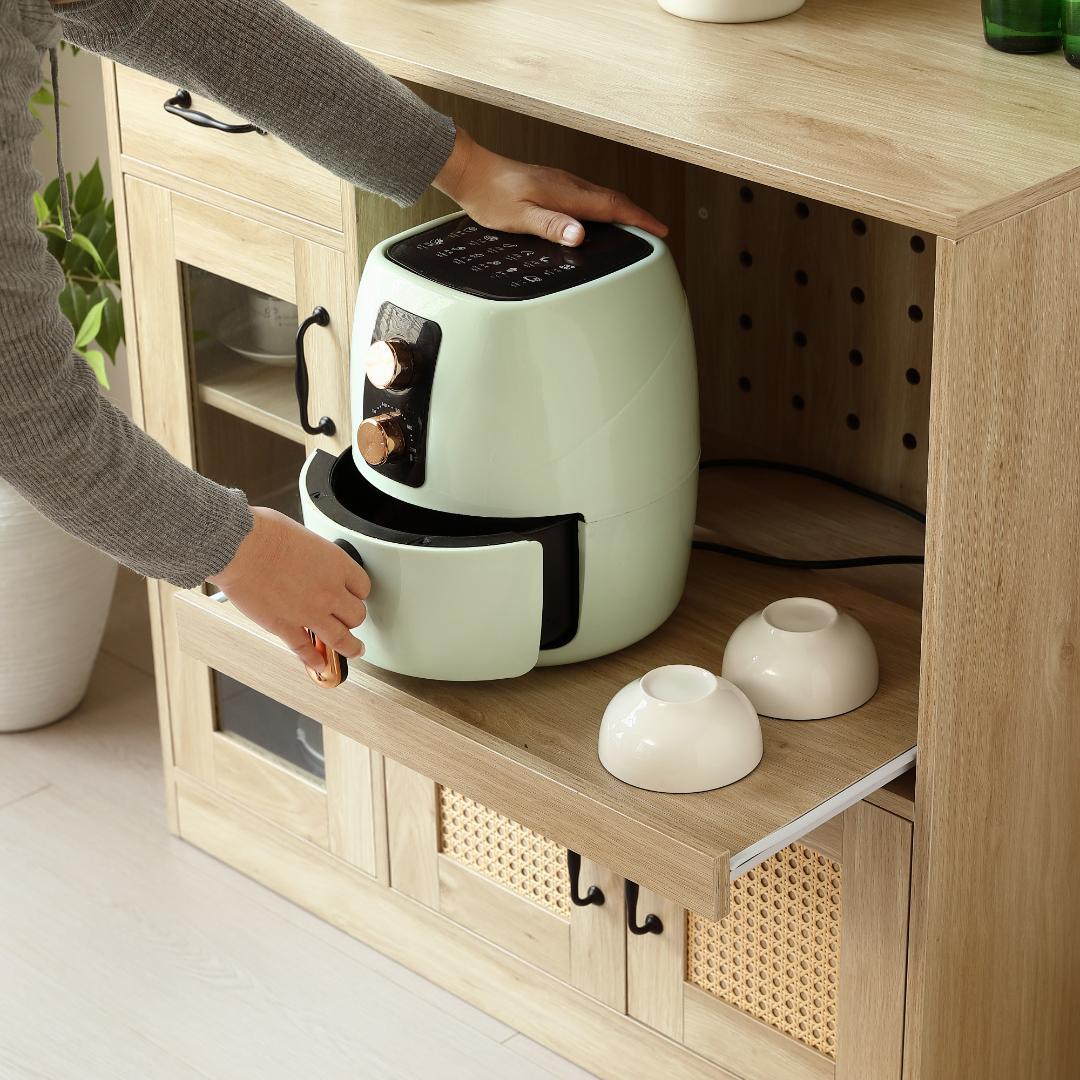 キャビネット レンジ台 キッチン収納 幅88cm ガラス コンパクトBROWN