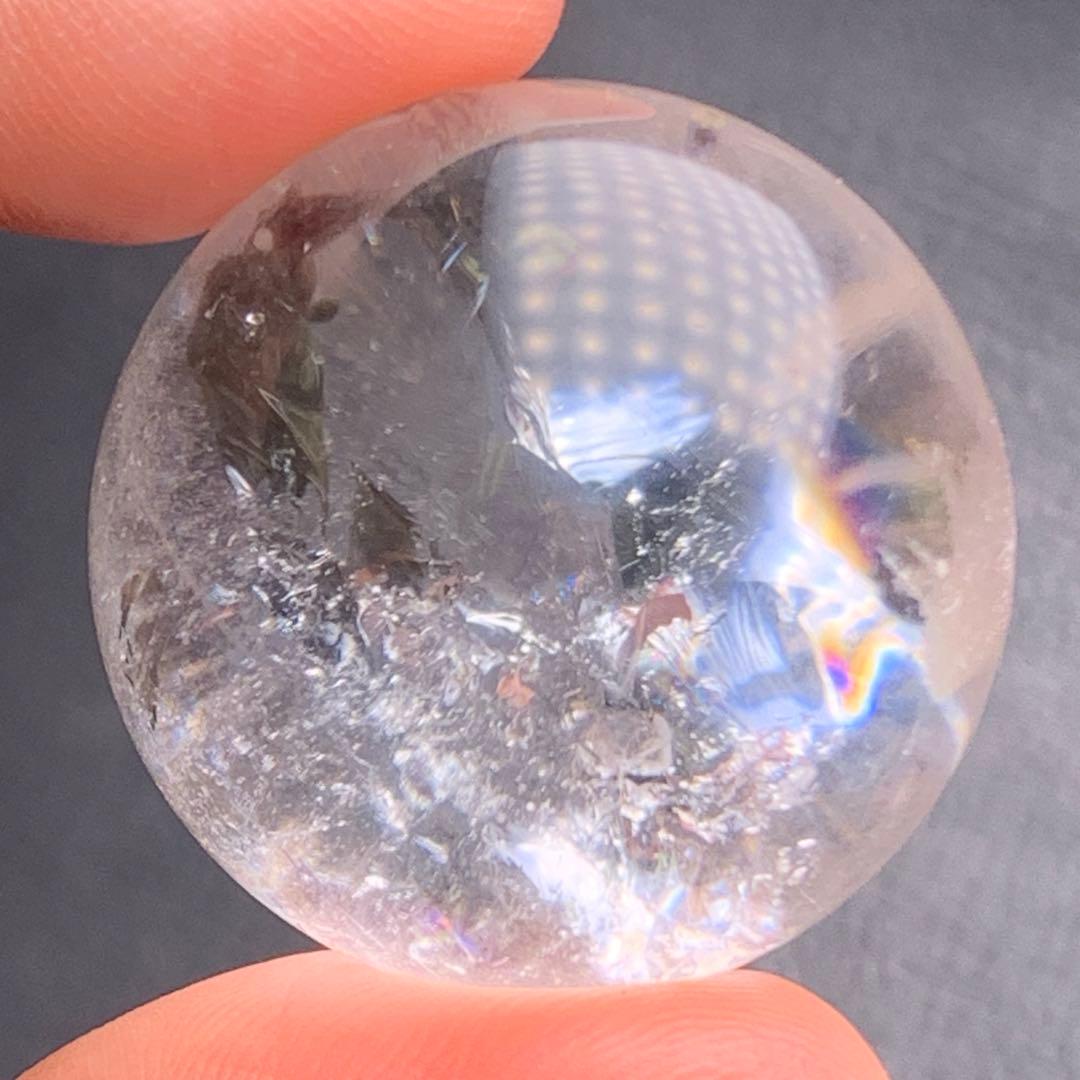 0709143  天然水晶虹入り✨丸玉台付29ミリ