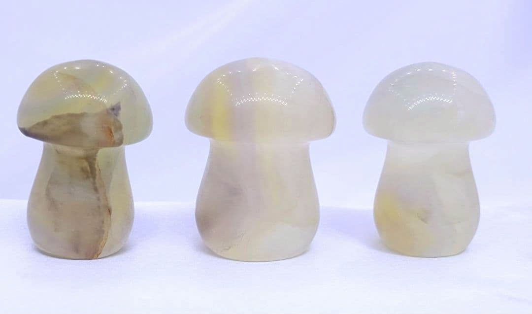 イエロー フローライト　きのこ　3点セット　キャンディ　幸運　長寿　再生