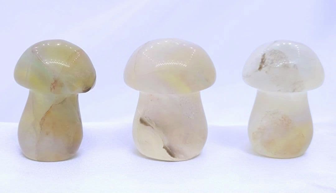 イエロー フローライト　きのこ　3点セット　キャンディ　幸運　長寿　再生