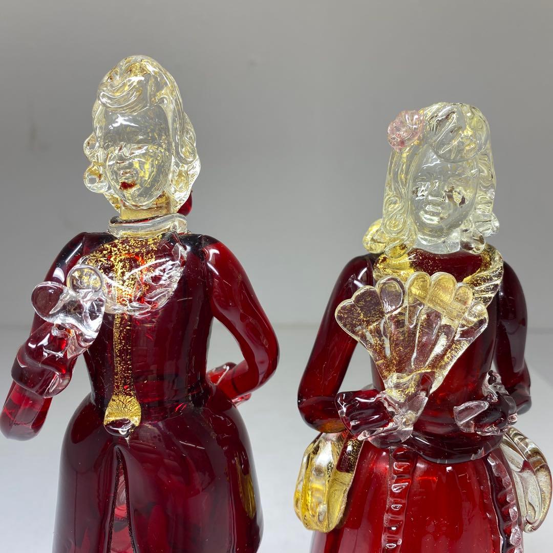 ムラーノ ベネチアングラスフィギュリンペア高さ18.7・18㎝東な7-0305③