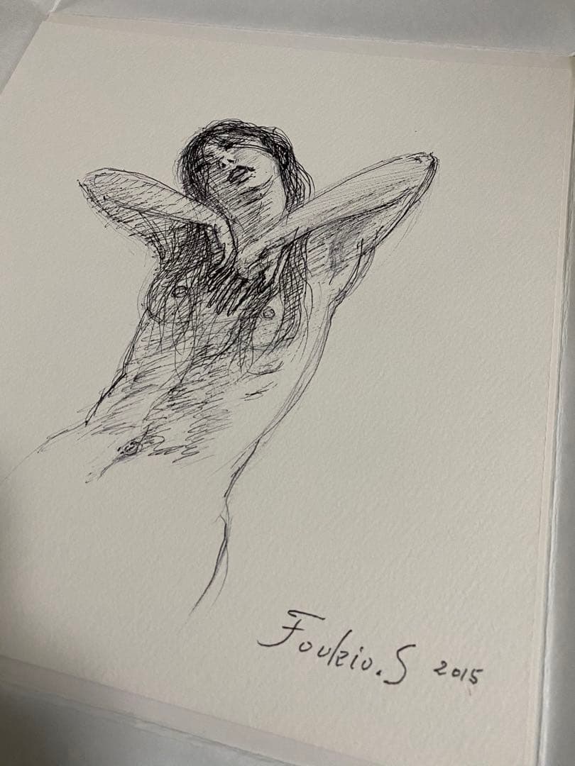 瀬川富紀男 直筆 サイン入り ペン画 色紙 レア Fouletio.S 2015