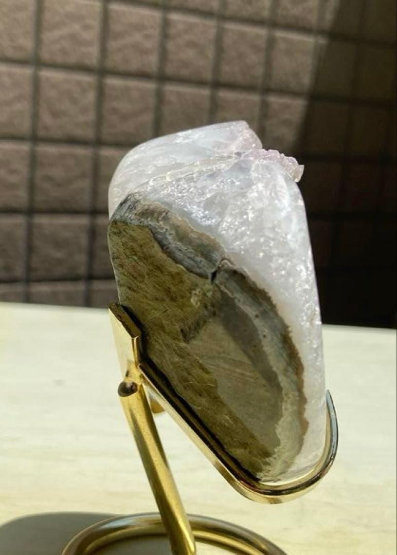 【健康・長寿・子宝】虹！瑪瑙ハート・カルサイト共生⭐️ジォード薄いピンク⭐️N166