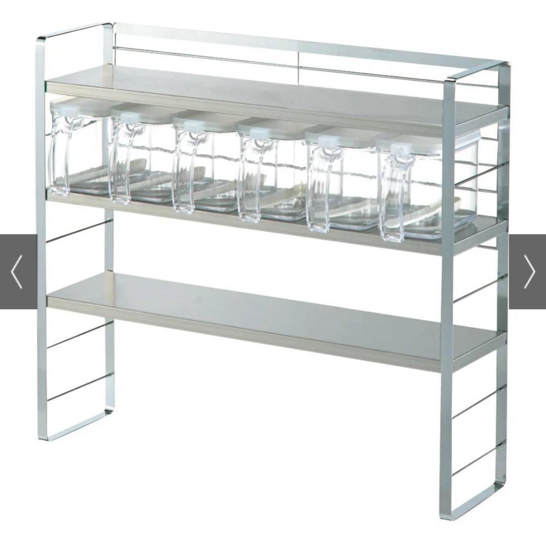 コンロ脇で使えるステンレス棚スパイスラック（調味料ポット6個付き）