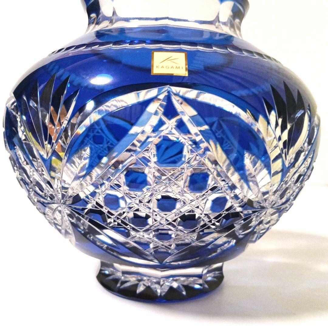 未使用 美品 カガミクリスタル 江戸切子 花瓶 笹葉麻葉紋 伝統工芸士 木村秋男