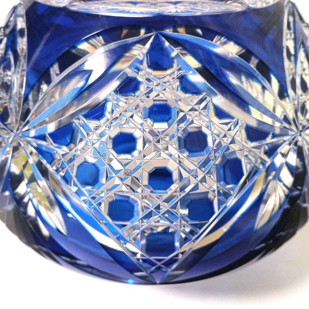 未使用 美品 カガミクリスタル 江戸切子 花瓶 笹葉麻葉紋 伝統工芸士 木村秋男