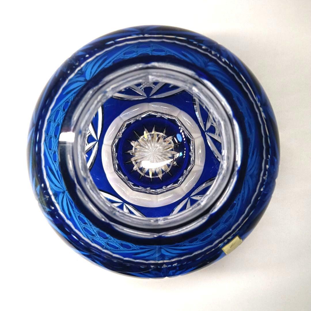 未使用 美品 カガミクリスタル 江戸切子 花瓶 笹葉麻葉紋 伝統工芸士 木村秋男