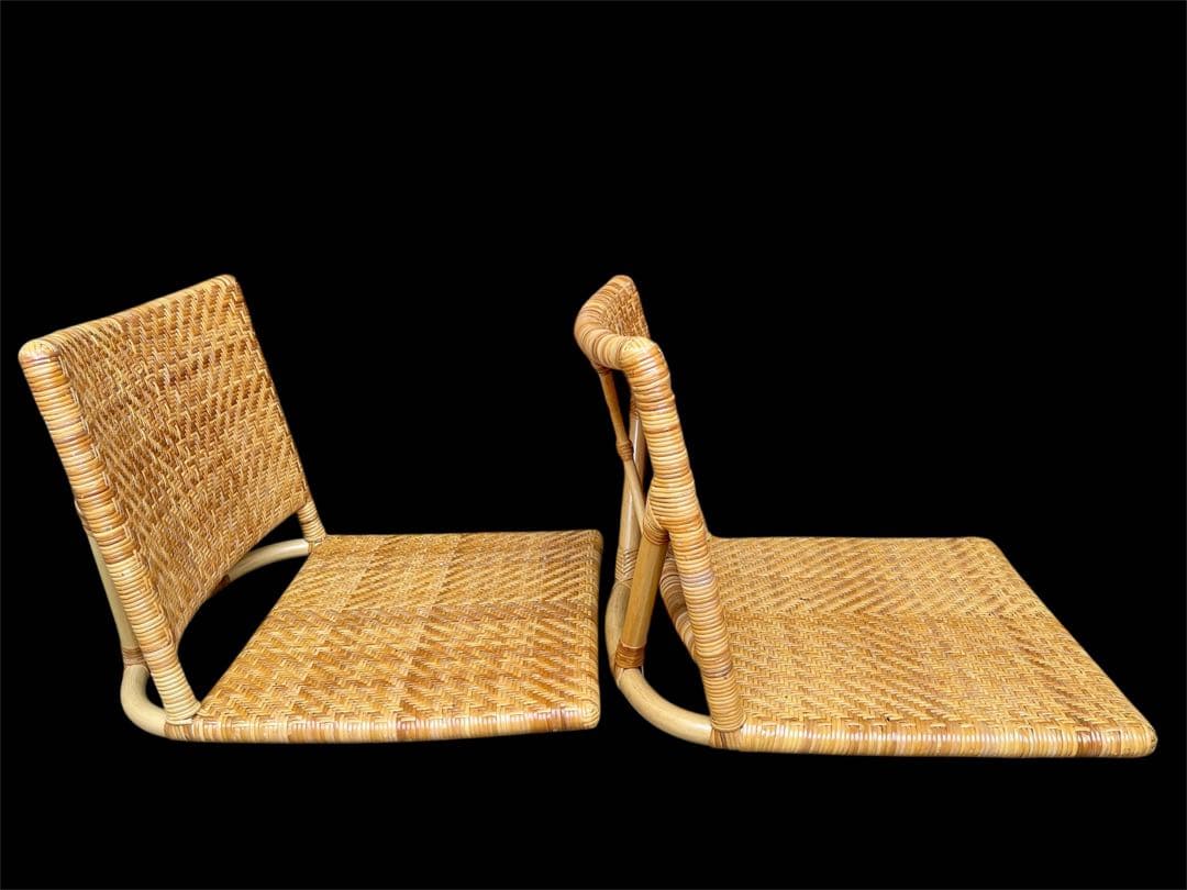 山川ラタン 天然籐編み 座椅子 2点セット ナチュラル 皇室御用達 傷防止カバー