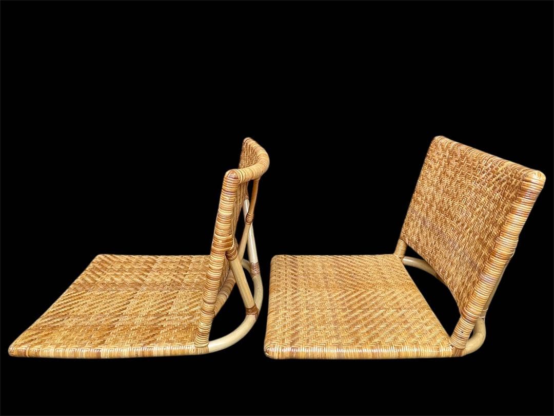 山川ラタン 天然籐編み 座椅子 2点セット ナチュラル 皇室御用達 傷防止カバー