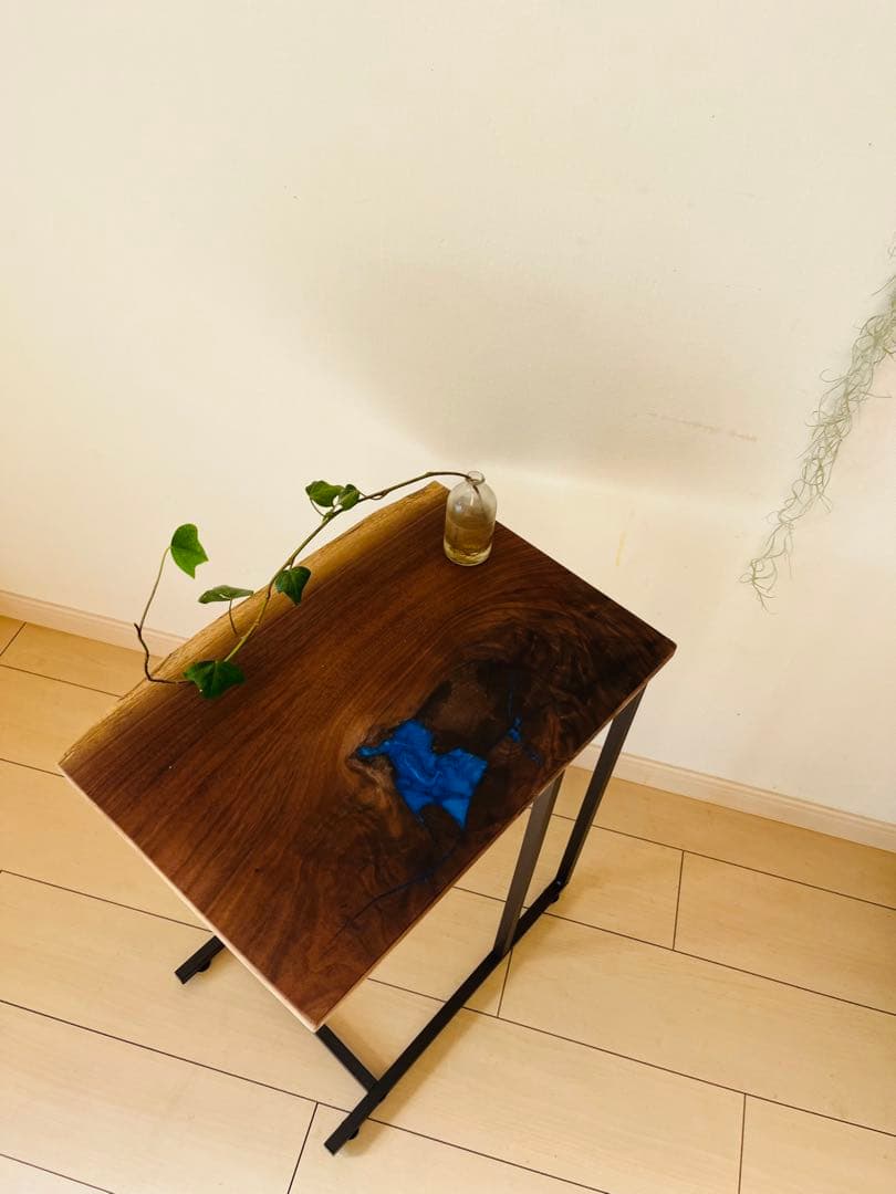 レジンテーブル ソファテーブサイドテーブル ブラックウォールナット