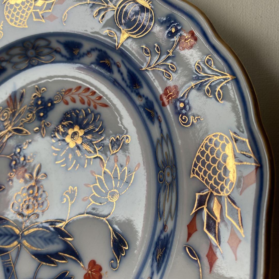 マイセン　レア　一級品　朱金ブルーオニオン　大皿25cm アンティーク