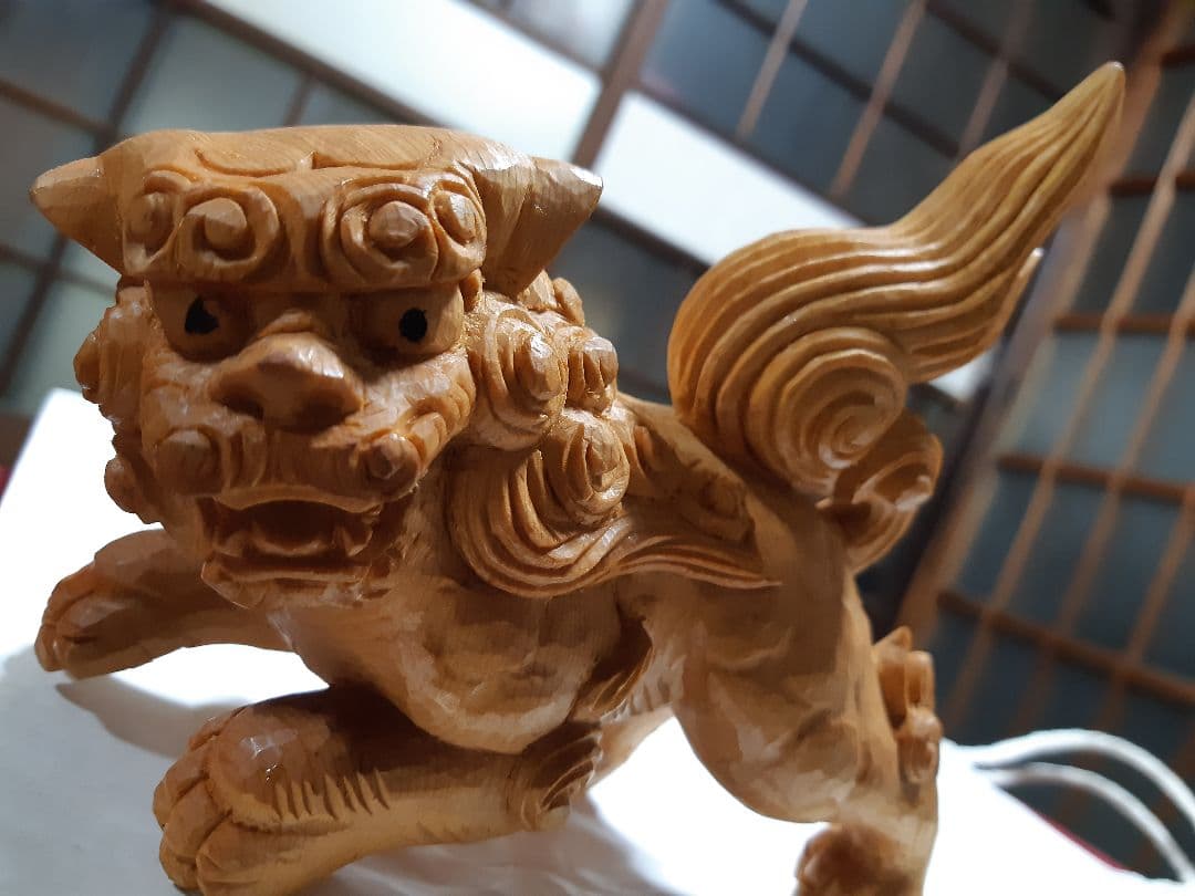 一刀彫   唐獅子の置物