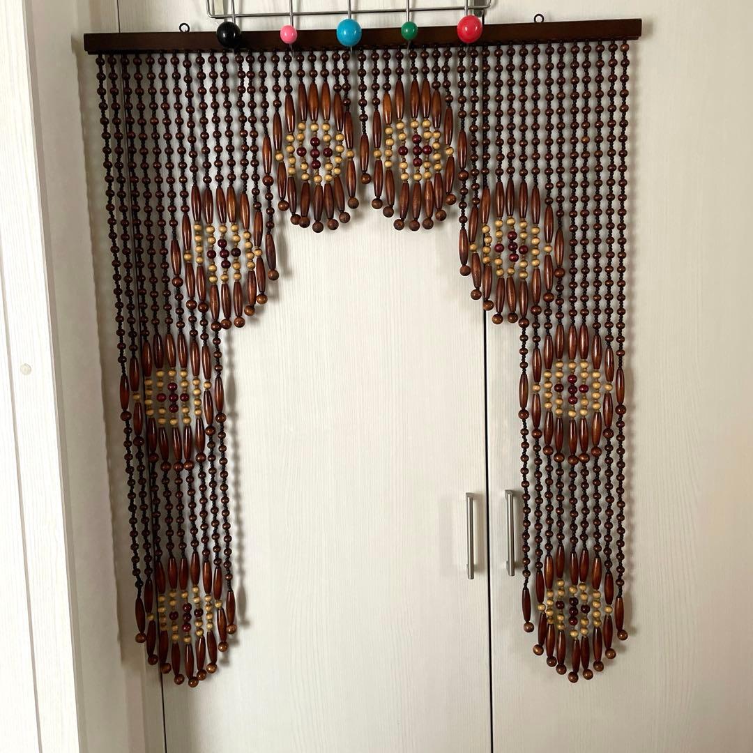 アンティーク 玉のれん 木玉暖簾 昭和レトロ 木製のれん 木珠