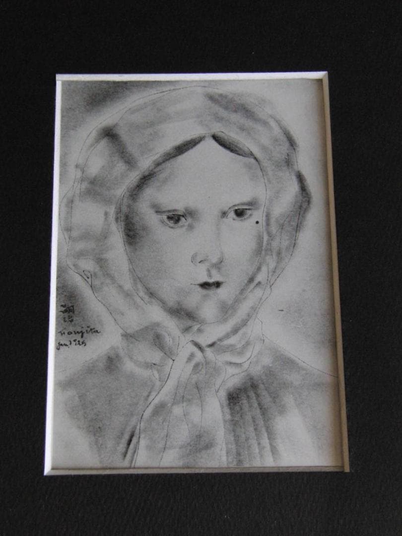 藤田嗣治、「少女」、希少な画集の額装画、オーダーマット付・日本製新品額入り