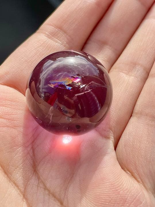 レア　虹入り　ロマネサイトインアメジスト　玉丸　ロマネシュ鉱　天然石　置物　開運
