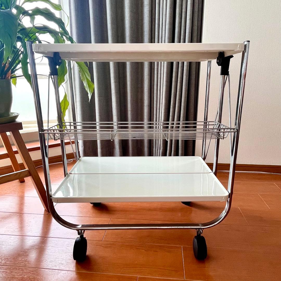 パイン材 3段すのこウッドシェルフ＋山善 折り畳みキッチンワゴン YFW-68