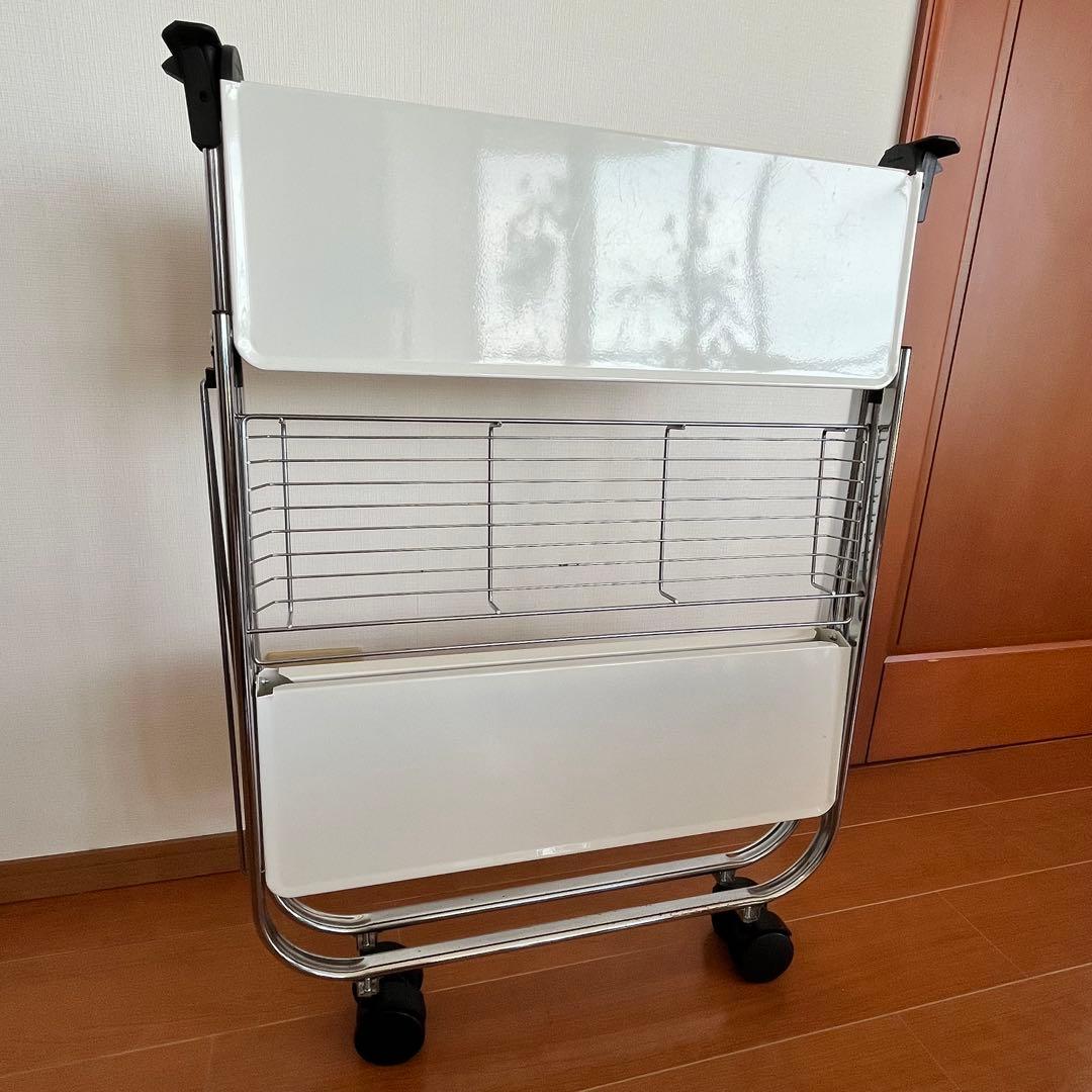 パイン材 3段すのこウッドシェルフ＋山善 折り畳みキッチンワゴン YFW-68