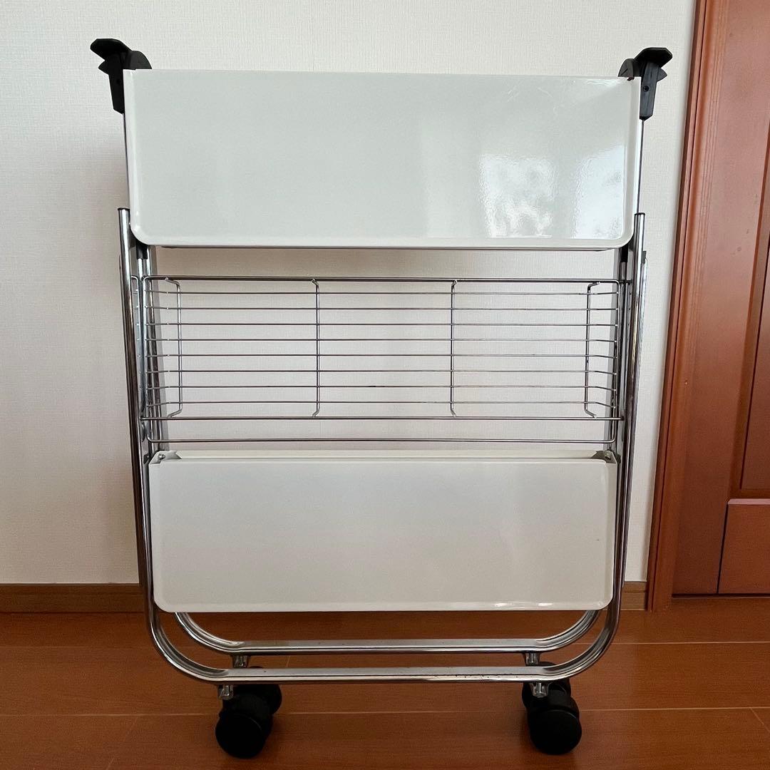 パイン材 3段すのこウッドシェルフ＋山善 折り畳みキッチンワゴン YFW-68