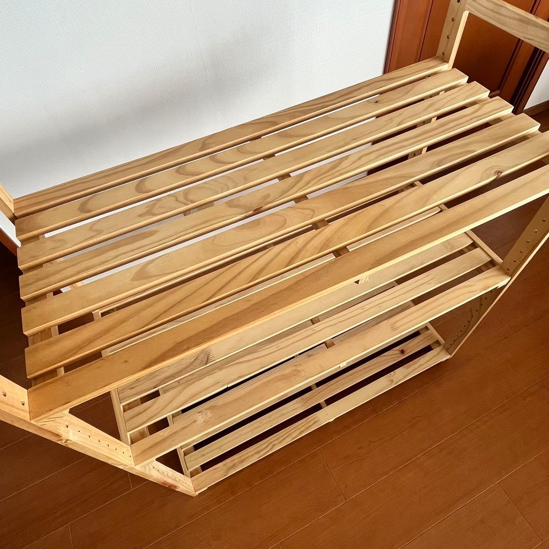 パイン材 3段すのこウッドシェルフ＋山善 折り畳みキッチンワゴン YFW-68