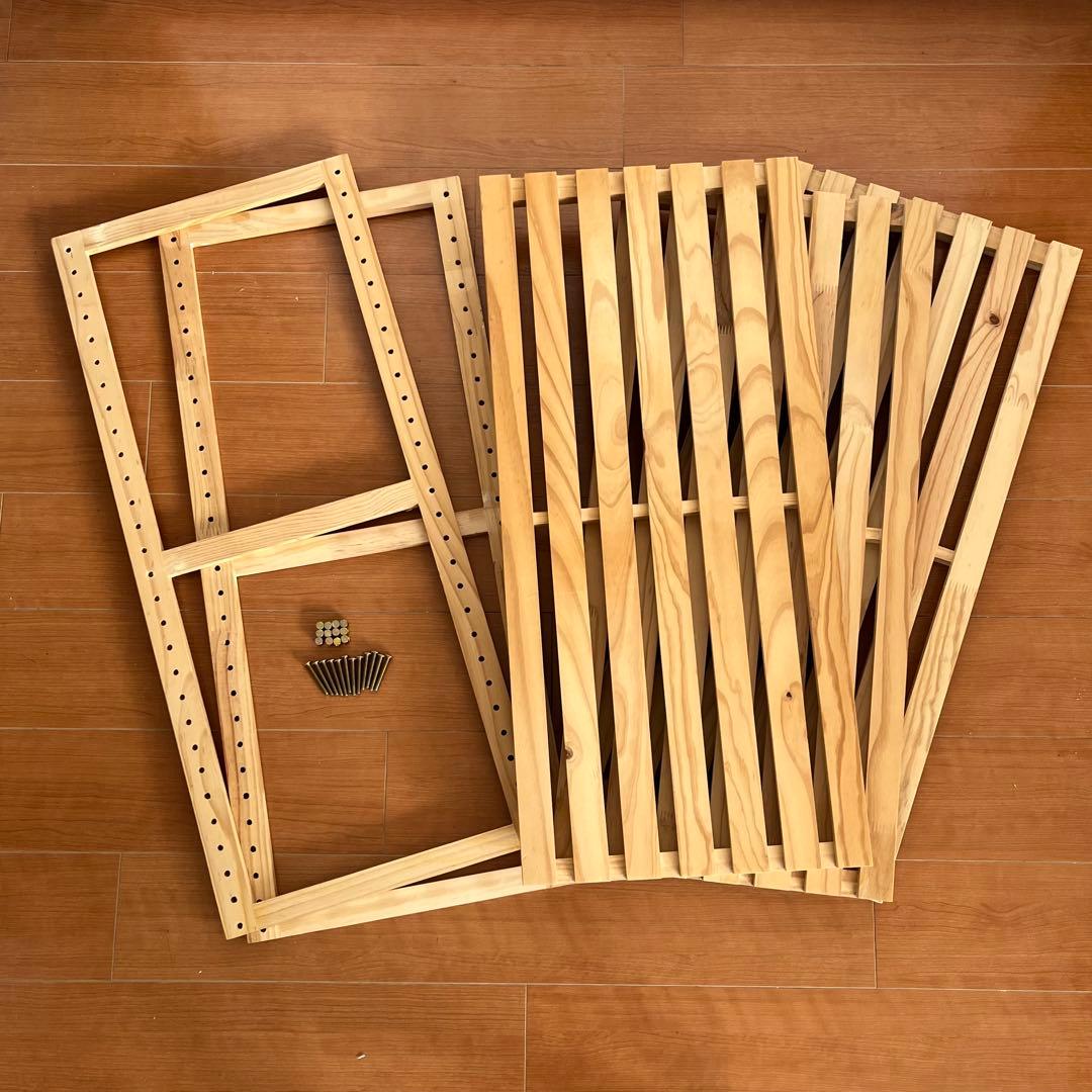 パイン材 3段すのこウッドシェルフ＋山善 折り畳みキッチンワゴン YFW-68