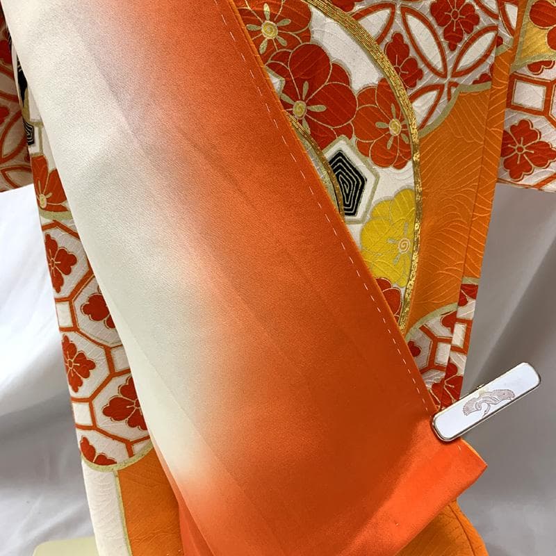 602ag13□七五三 七歳 女児 着物&袋帯 金駒刺繍 源氏車□美品