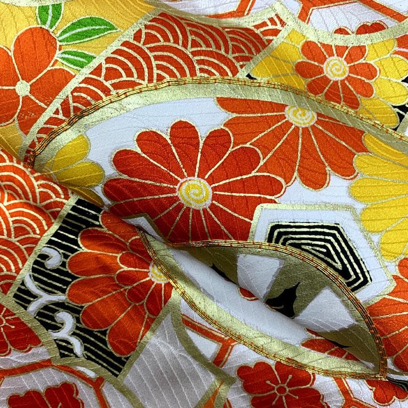 602ag13□七五三 七歳 女児 着物&袋帯 金駒刺繍 源氏車□美品