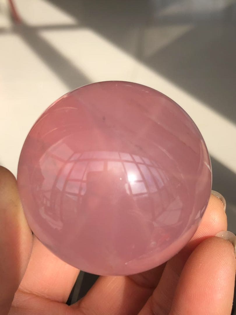 天然石 スター付き　ローズクォーツのスフィア　丸玉　YH063G.294