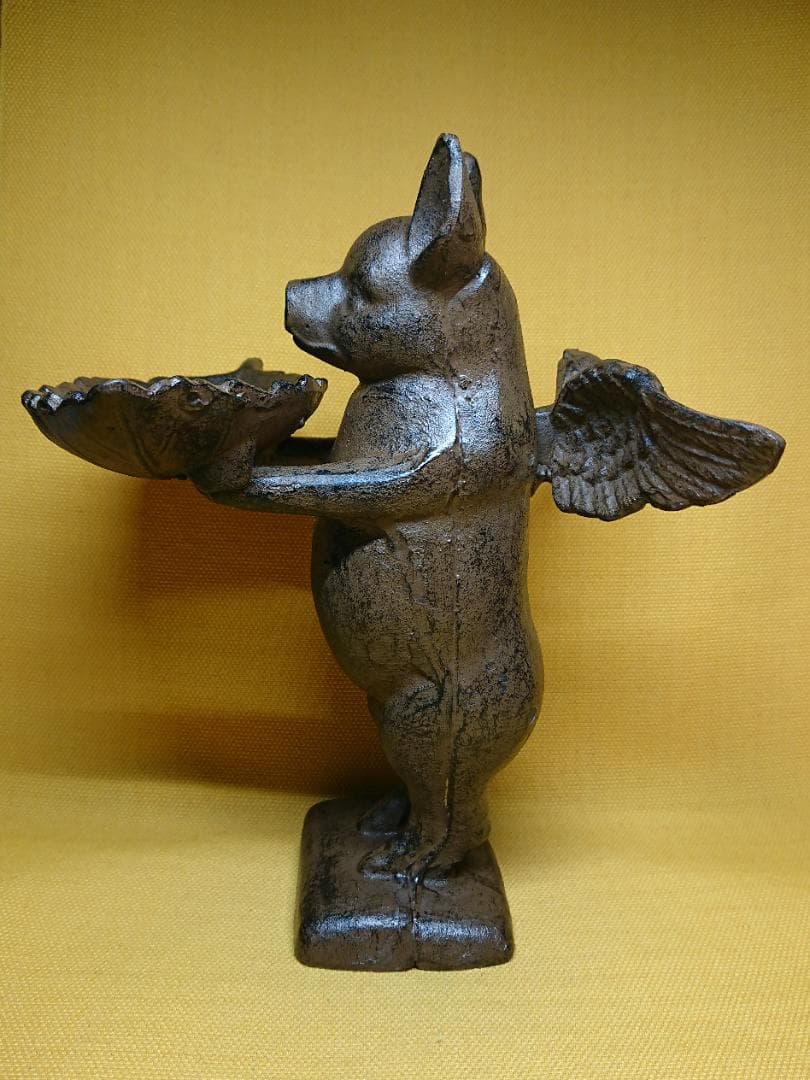 【美品】ブタ　豚　天使　人形　金属　置物　インテリア　工芸品　美術品　A2652