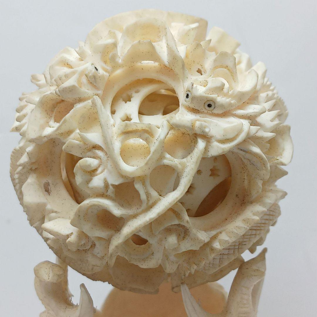 Y2293-3 極上 透かし細工 龍天球置物 総重量139.2gげ