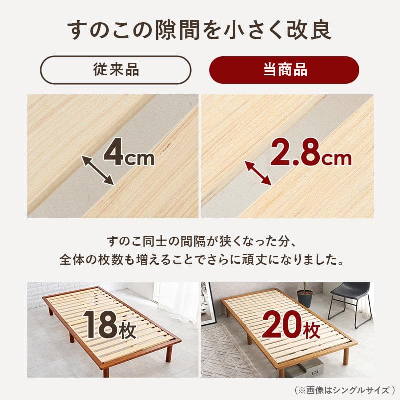 頑丈でシンプル すのこセミダブルベッド ナチュラル [8372]
