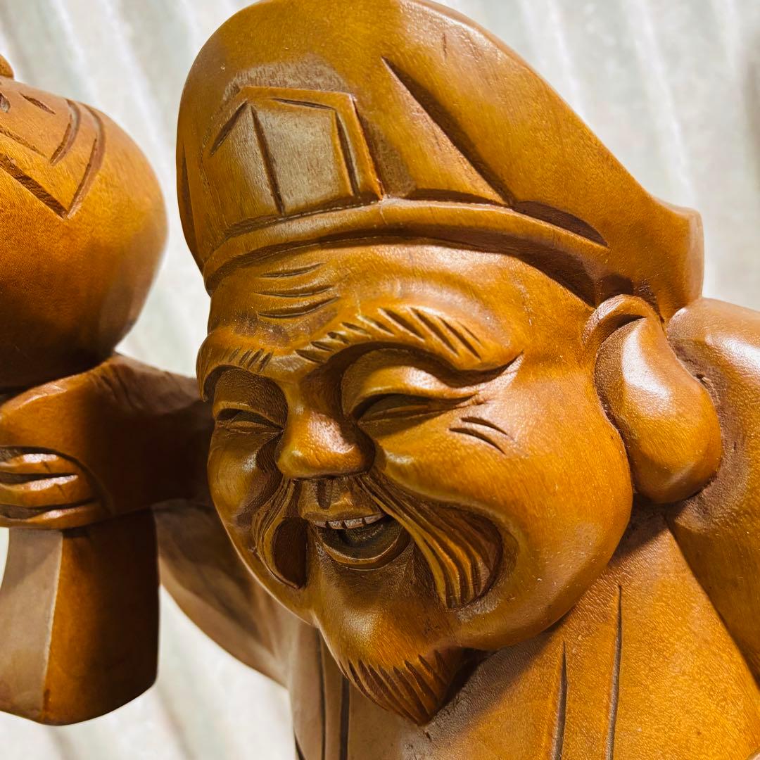 特大⭐️大黒天 木彫り像 七福神 木彫刻 縁起物 商売繁盛 古美術 骨董品 招福