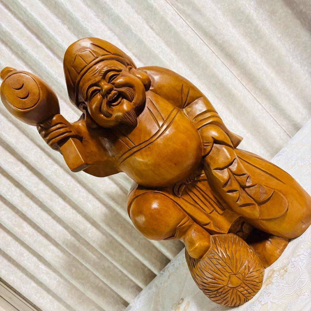 特大⭐️大黒天 木彫り像 七福神 木彫刻 縁起物 商売繁盛 古美術 骨董品 招福