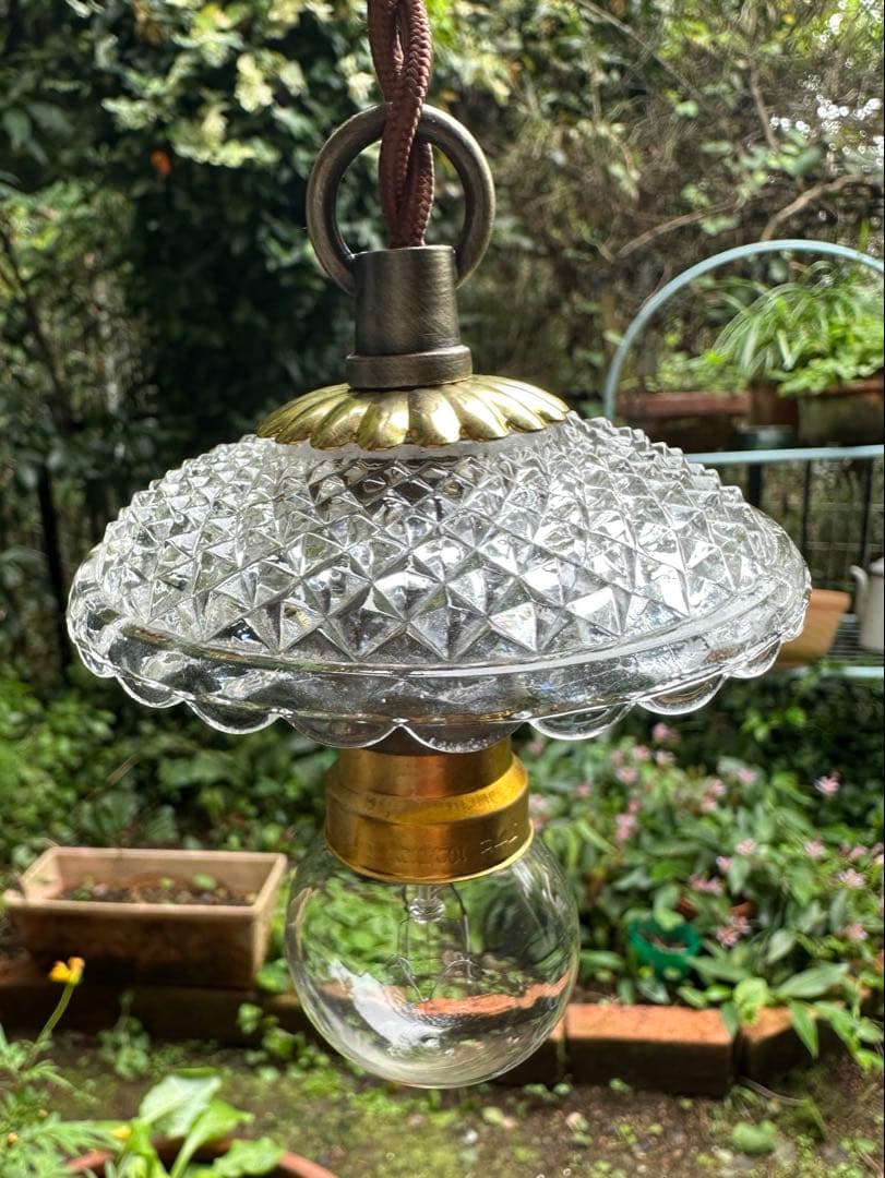 20年代 フランス アンティーク ダイヤモンドキルト模様の小さなアトリエランプ＊